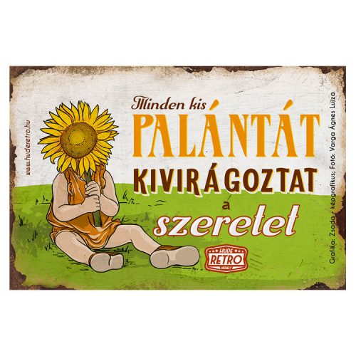 Retro hűtőmágnes - Minden kis palántát kivirágoztat a szeretet - 6x9 cm