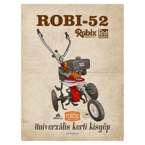 Retro fémtábla - Robi 52 - univerzális kerti kisgép - piros - A3 - 30x40 cm PREMIUM