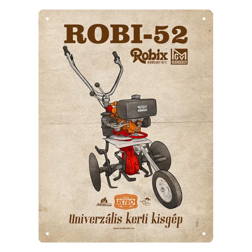 Retro fémtábla - Robi 52 - univerzális kerti kisgép - piros - A5 - 15x20 cm