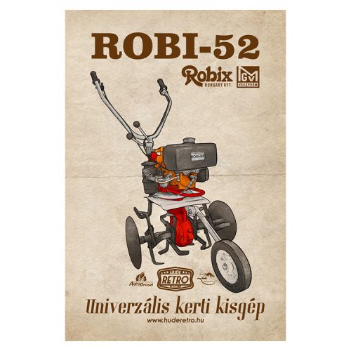 Retro hűtőmágnes - Robi 52 - univerzális kerti kisgép - piros - 6x9 cm