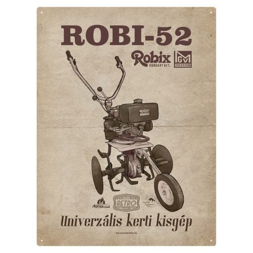 Retro fémtábla - Robi 52 - univerzális kerti kisgép - barna antik - A3 - 30x40 cm PREMIUM