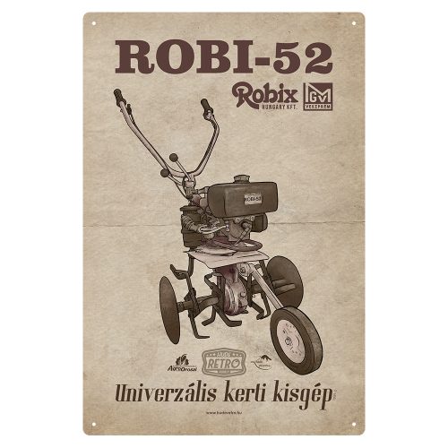 Retro fémtábla - Robi 52 - univerzális kerti kisgép - barna antik - A4 - 20x30 cm - PREMIUM