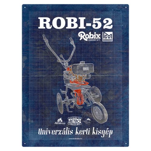 Retro fémtábla - Robi 52 - univerzális kerti kisgép - kék - A3 - 30x40 cm PREMIUM