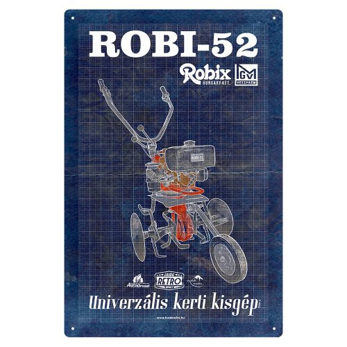 Retro fémtábla - Robi 52 - univerzális kerti kisgép - kék - A4 - 20x30 cm - PREMIUM