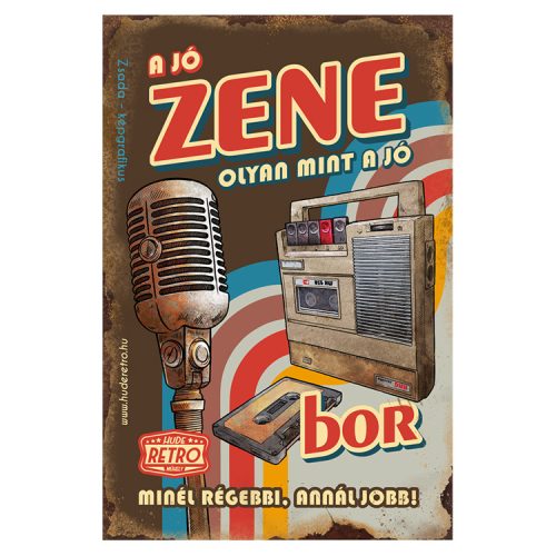 Retro hűtőmágnes - A jó zene olyan mint a jó bor - barna - 6x9 cm