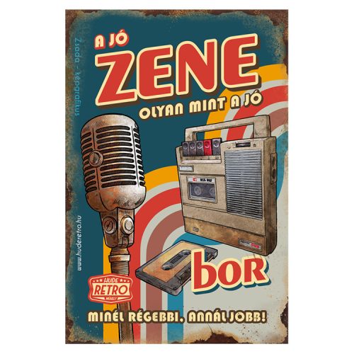 Retro hűtőmágnes - A jó zene olyan mint a jó bor - kék - 6x9 cm