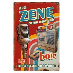   Retro fémtábla - A jó zene olyan mint a jó bor - A4 - piros -  20x30 cm