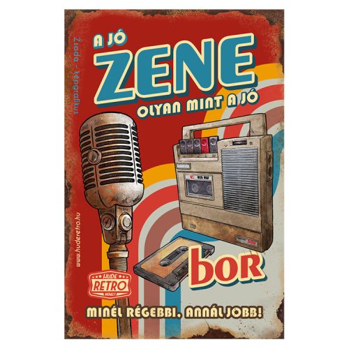 Retro hűtőmágnes - A jó zene olyan mint a jó bor - piros - 6x9 cm