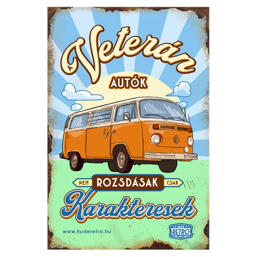 Retro hűtőmágnes - A veterán autók nem rozsdásak, csak karakteresek - narancssárga - 6x9 cm