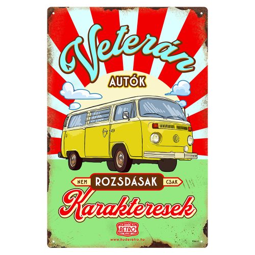 Retro fémtábla - A veterán autók nem rozsdásak, csak karakteresek - sárga - A4 - 20x30 cm - PREMIUM