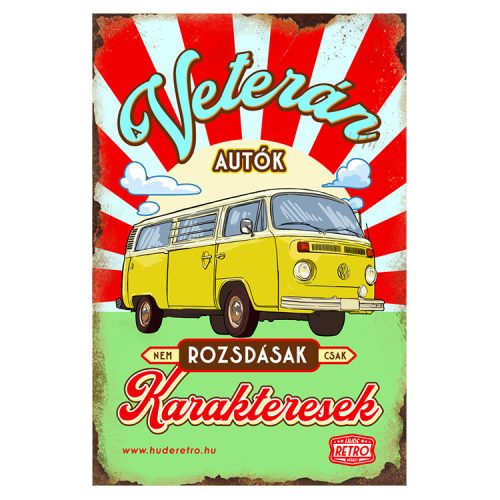 Retro hűtőmágnes - A veterán autók nem rozsdásak, csak karakteresek - sárga - 6x9 cm