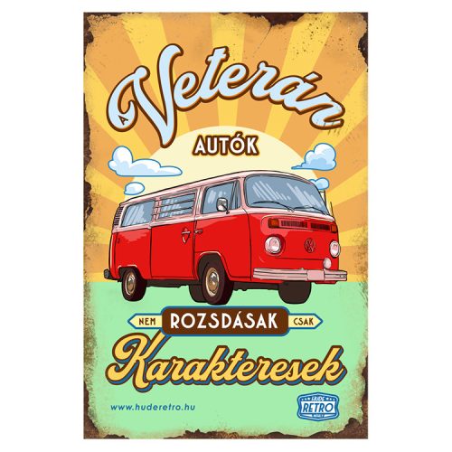 Retro hűtőmágnes - A veterán autók nem rozsdásak, csak karakteresek - piros  - 6x9 cm