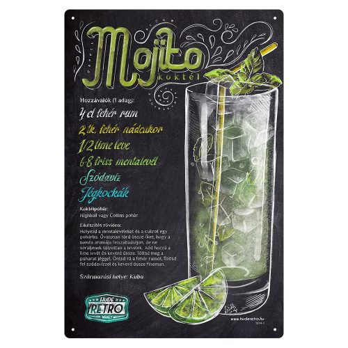 Retro fémtábla - Pink Flamingo koktél - krétatábla - A4 - 20x30 cm - PREMIUM