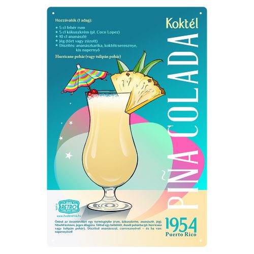 Retro fémtábla -  Piña Colada koktél - krétatábla - A4 - 20x30 cm 