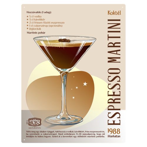 Retro fémtábla -  Espresso Martini koktél - SZÍNES A - A4 - 20x30 cm 