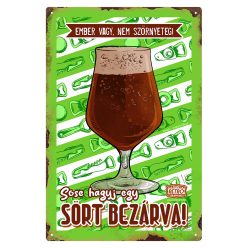   Retro fémtábla - Ember vagy, nem szörnyeteg! Sose hagyj egy sört bezárva! - zöld - A4 - 20x30 cm