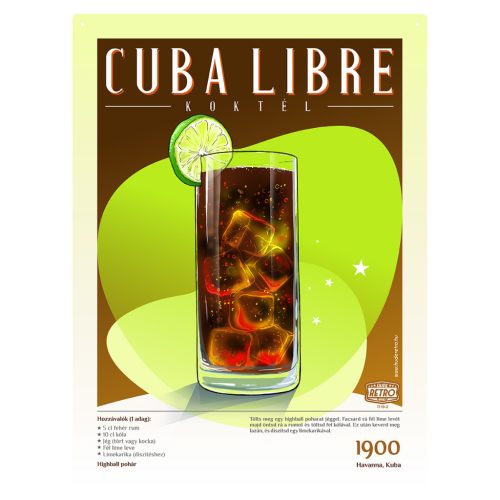 Retro fémtábla - Cuba Libre koktél -  SZÍNES A - A3 - 30X40 cm - PREMIUM
