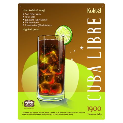 Retro fémtábla - Cuba Libre koktél -  SZÍNES B - A3 - 30X40 cm - PREMIUM