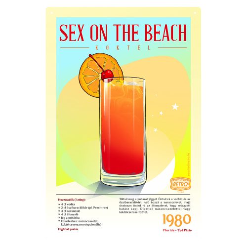 Retro fémtábla - Sex on the Beach koktél -  SZÍNES A - A4 - 20x30 cm 