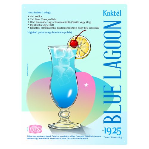 Retro fémtábla - Blue Lagoon koktél -  SZÍNES B - A3 - 30X40 cm - PREMIUM