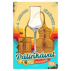   Retro fémtábla - A legjobb történetek pálinkával kezdődnek - kék - A4 - 20x30 cm 