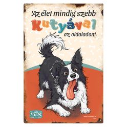   Retro fémtábla - Az élet mindig szebb kutyával az oldaladon! - border collie  - piros  - A4 - 20x30 cm