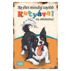   Retro fémtábla - Az élet mindig szebb kutyával az oldaladon! - border collie  - narancssárga  - A4 - 20x30 cm