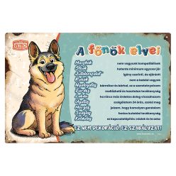   Retro fémtábla - A főnök elvei - németjuhász - zöld - A4 - 20x30 cm 