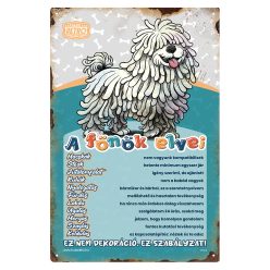   Retro fémtábla - A főnök elvei - fehér  puli - kék - A4 - 20x30 cm 