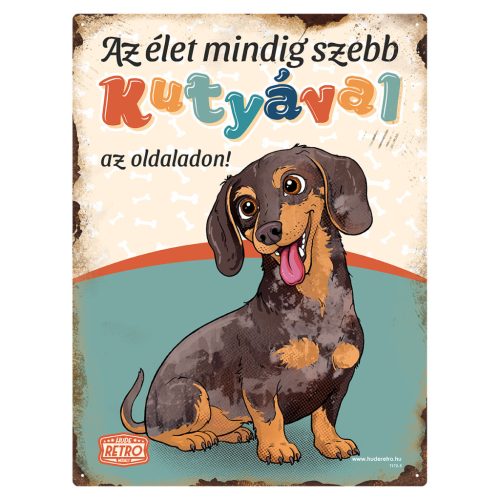 Retro fémtábla - Az élet mindig szebb kutyával az oldaladon! - harlekin tacskó - zöld - A3 - 30x40 cm - PREMIUM
